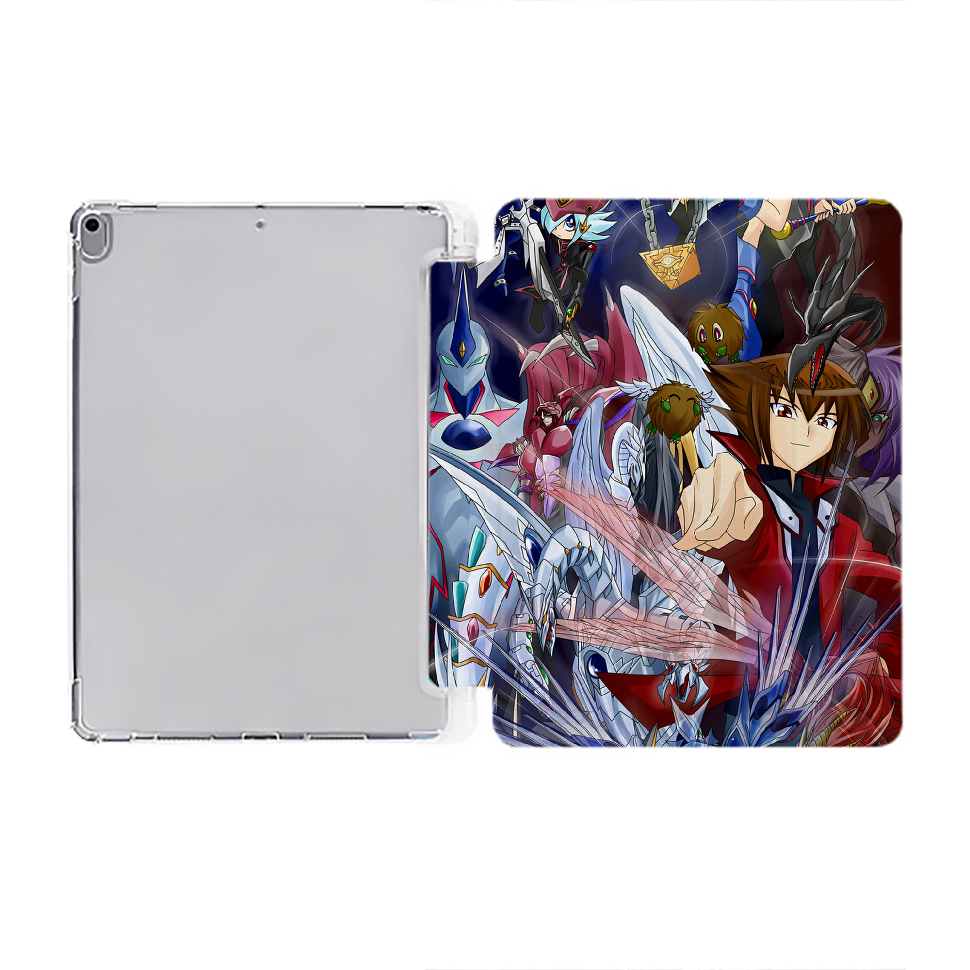 （画像用） 遊☆戯☆王 Yu-Gi-Oh! IPad ケース ペン収納付き 三つ折りスタンド PUレザー×シリコン 対応機種9.5/10.5/10.9インチ